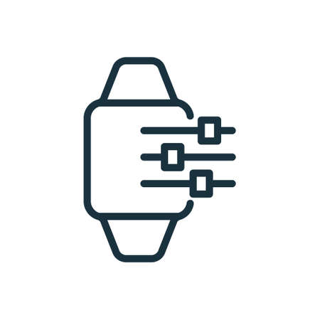 Options of Smart Watch Line Icon. Smartwatch Settings Linear Icon. Control Panel of Electronic Device Pictogram. Editable stroke. Vector Illustrationのイラスト素材