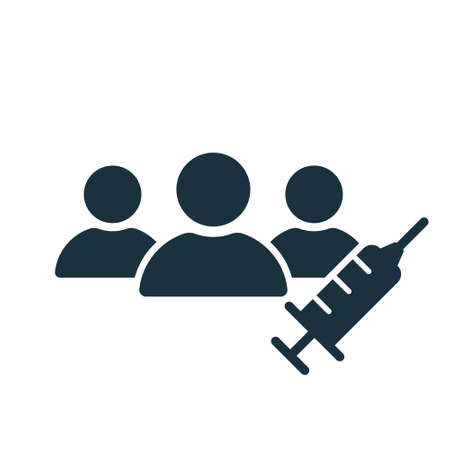Vaccine Trials thin icon. Group of People and Syringe. Testing Medical Vaccination. Time to vaccinate concept. Syringe simple silhouette icon. Vector illustrationのイラスト素材