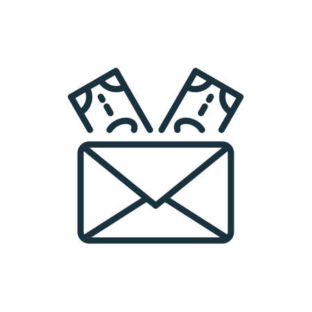 Envelope with Money Linear Icon. Financial Gift, Donation and Charity Pictogram. Banknote in Envelope Line Icon. Concept of money transfer, payment, Corruption. Editable stroke. Vector illustrationのイラスト素材