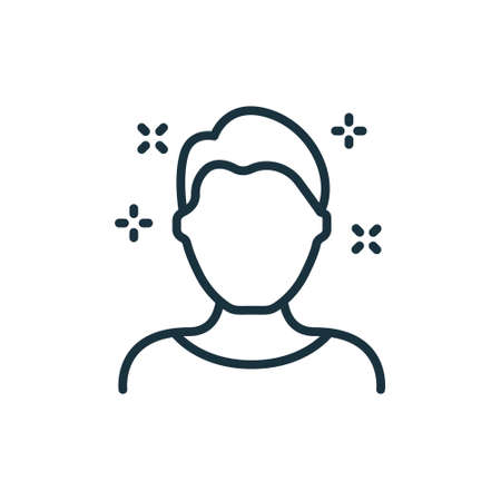Male Hair Line Icon. Man with Shine Hairstyle Linear Pictogram. Natural Coiffure Icon. Editable Stroke. Isolated Vector Illustrationのイラスト素材