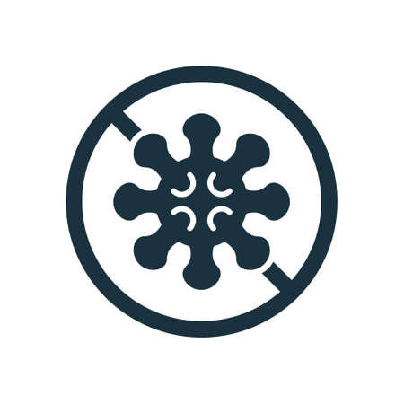 Stop Virus Cell Influenza. Virus Bacteria Silhouette icon.  virus Icon with Prohibit Sign.のイラスト素材