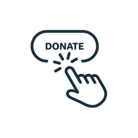 Button for Online Donate Line Icon. Donation with Click Linear Pictogram. Support and Give Help Online Outline Icon. Charity and Donation Concept. Editable Stroke. Isolated Vector Illustrationのイラスト素材