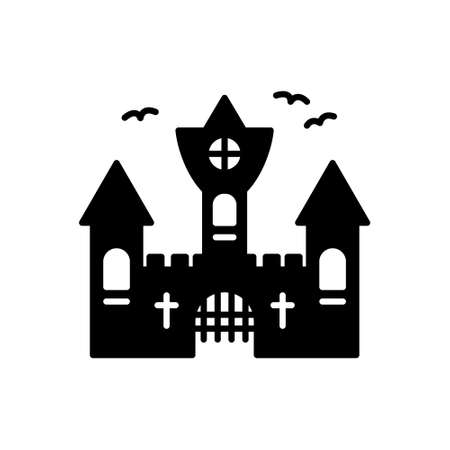 Vampire Dracula Castle Silhouette Icon. Halloween Gothic Spooky Castle Glyph Pictogram. Scary Dark Old Castle for Halloween Celebration Icon. Vector Illustrationのイラスト素材
