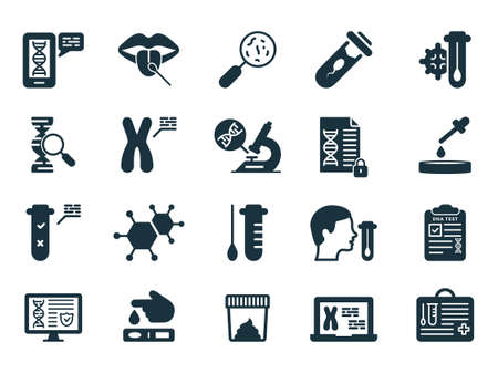 Dna Laboratory Research Set Silhouette Icon. Lab for Genetic Analysis Pictogram. Sample Kit for Genetic Analysis, Dna Test Result Glyph Icon. Isolated Vector Illustrationのイラスト素材