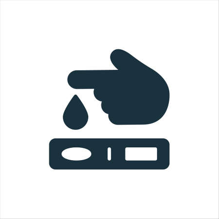 Finger Blood Test Silhouette Icon. Blood Sugar Analysis Pictogram. Research of Level Glucose Glyph Icon. Tests of Glycemia in Diabetes. Isolated Vector Illustrationのイラスト素材