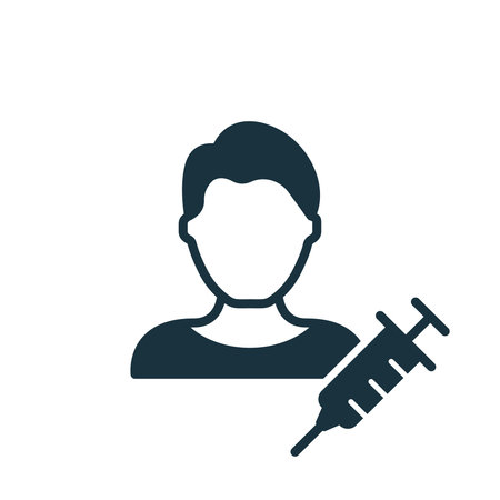 Vaccine Injection for Men. Syringe and Man Silhouette icon.   vaccination for boy. Vector...