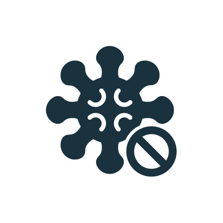 Coronavirus Icon with Red Prohibit Sign. Stop Virus Cell Influenza.のイラスト素材
