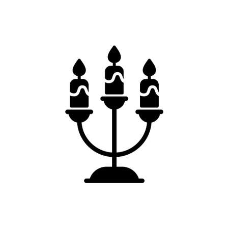 Candlestick with Burning Candles Silhouette Icon. Candlelight Decor for Halloween Glyph Pictogram. Candle Holder with Flame for Religion, Christmas, Hanukkah Icon. Isolated Vector Illustrationのイラスト素材