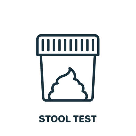 Stool Test Line Icon. Sample for Laboratory Research Linear Pictogram. Medical Exam of Feces Outline Icon. Editable Stroke. Isolated Vector Illustrationのイラスト素材