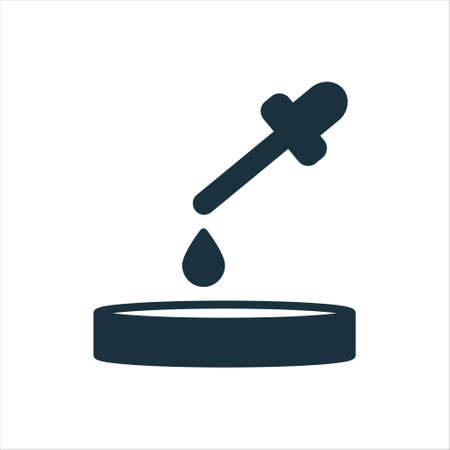 Petri Dish with Pipette and Drop Silhouette Icon. Laboratory Equipment for Microbiology Research Glyph Pictogram. Lab Tools for Medical Analysis Icon. Isolated Vector Illustrationのイラスト素材
