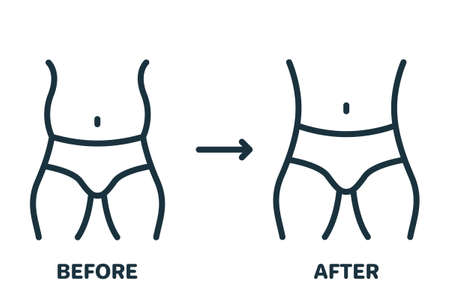 Male Loss Weight Line Icon. Man Body Slimming Linear Pictogram. Shape Waistline Control Outline Icon. Slimming Waist. Editable Stroke. Isolated Vector Illustrationのイラスト素材