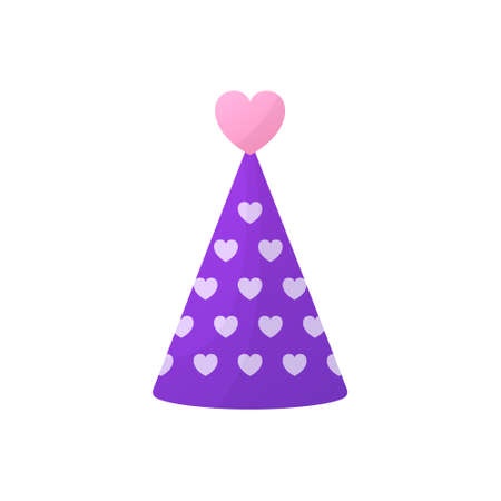 Purple Birthday Party Hat Illustration. Holiday decoration for Celebration Anniversary, Birthday, Christmas. Colorful Funny Cartoon Cone Cap on White Background. Isolated Vector Illustrationのイラスト素材