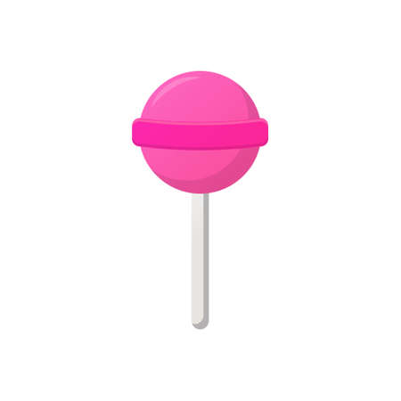 Sweet Pink Lollipop on Stick illustration. Lollypop icon on Stick. Tasty Candy and Party Treats on White Background. Isolated Vector.のイラスト素材