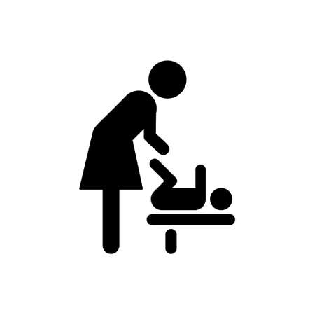Mother and Baby Room Silhouette Icon. Symbol of Toilet for Child Care Pictogram. Restroom with Baby Table for Change Diaper. Nappy Changing Toilet. Isolated Vector Illustrationのイラスト素材