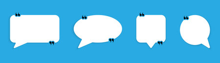 Speech Bubble Quote Icons. Quote Bubble Text with Bracket on Blue Background. Citation Square and...