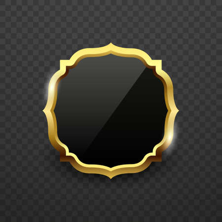 Realistic Gold Retro Frame on Transparent Background. Blank Mockup of Vintage Gold Frame. Golden Badge, Luxury Label and Emblem. Isolated Vector Illustrationのイラスト素材