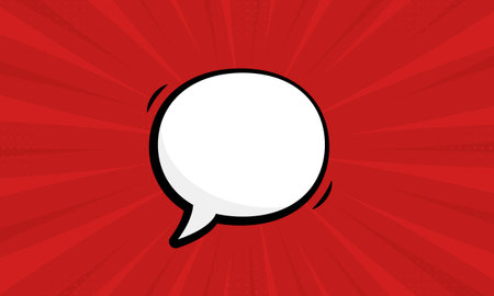Speech Bubble Pictogram on Red Pop Art Background with Halftone. Cartoon Blank White Speech Bubble...