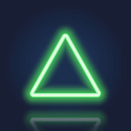 Realistic Triangle Neon Banner with Glowing Border on Dark Background. Green Neon Frame with Reflection Effect. Electric Light Triangle. Isolated Vector Illustrationのイラスト素材