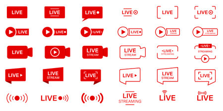 Live Stream Line Icon. Online Broadcast Buttons Pictogram. Red Symbol of Livestream. Live Stream...