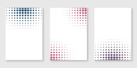 White Background with Dynamic Line Dots Gradient Concept. Set of Halftone Color Dot Posters. Trendy Dotted Blank Template. Abstract Modern Design. Vector Illustrationのイラスト素材
