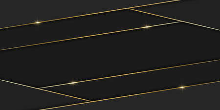 Metal Black Background with Golden Lines. Dark Template with Shiny Gold Lines. Steel Futuristic Background with Glossy Lines. Abstract Modern Design with Gold Stripe. Vector Illustrationのイラスト素材