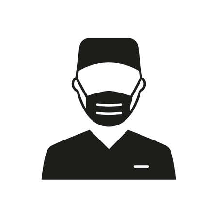 Surgeon Man Doctor Silhouette Icon. Plastic Surgery Specialist in Medical Mask Pictogram. Professional Surgeon Staff in Hospital Black Icon. Isolated Vector Illustrationのイラスト素材