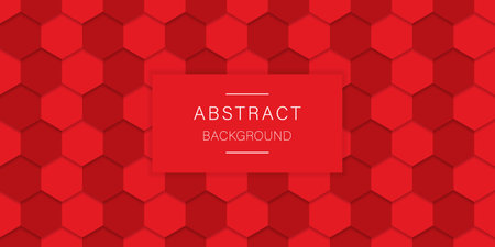 Hexagonal Red Futuristic Background. Bright Hex Texture. Light Red Hexagon Modern Pattern. Digital Blank Banner for Technology, Science, Chemistry. Modern Wallpaper Design. Vector Illustrationのイラスト素材