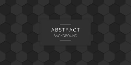 Embossed Futuristic Black Background. Dark Grey and Black Honeycomb Background. 3d Steel Metal Texture Wallpaper. Hexagon Pattern. Abstract Modern Wallpaper Vector Illustrationのイラスト素材