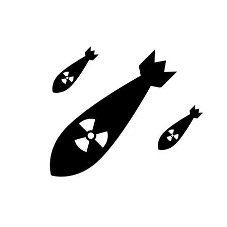Nuclear Bomb Silhouette Icon. Atomic Missile Glyph Pictogram. Fly Nuke Weapon Icon. Nuclear Warhead Explosion. Atom Military Aviation Rocket. Destruction Force. Isolated Vector Illustrationのイラスト素材