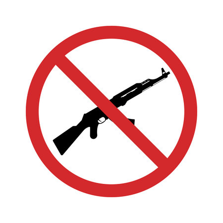 Ak47 Silhouette Red Stop Symbol. Assault Rifle Ban Sign. No Russian Machine Gun Icon. Weapon Warning...
