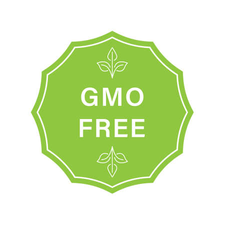 No GMO Logo. Bio Eco Ingredients for Vegan Symbol. Vegetarian Healthy Food Sticker. Organic Nature Badge. Non GMO Green Stamp. Free Genetically Modified Product Label. Isolated Vector Illustrationのイラスト素材