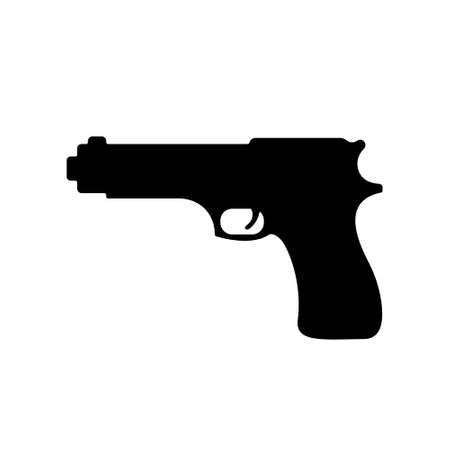 Hand Gun Black Silhouette Icon. Old Handgun Glyph Pictogram. Pistol Weapon Trigger Flat Symbol. Military War Security Revolver Sign. Gun Simple Icon. Handgun Logo. Isolated Vector Illustrationのイラスト素材