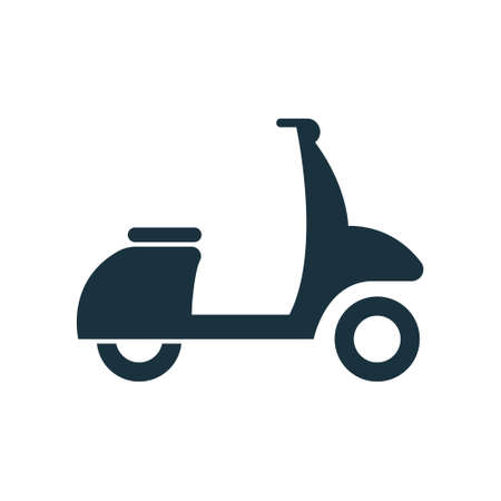Scooter Black Silhouette Icon on White Background. Modern Motorcycle for Delivery Service Glyph Pictogram. Moped, Motorbike, Motorcycle Icon. Moto Transport Sign. Isolated Vector Illustrationのイラスト素材