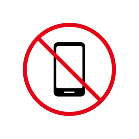 No Smartphone Black Silhouette Ban Icon. Telephone Cellphone Forbidden Pictogram. No Use Mobile Phone Red Stop Symbol. Not Allowed Smart Phone Sign. Cellphone Prohibited. Isolated Vector Illustrationのイラスト素材