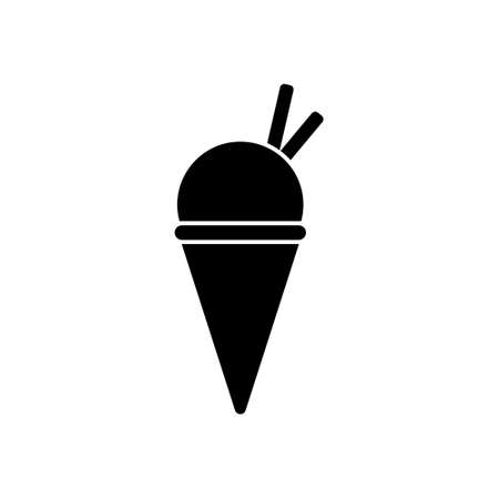 Ice Cream in Waffle Cone Black Silhouette Icon. Chocolate Refreshing Dessert Glyph Pictogram. Sundae Summer Frozen Milk Food Flat Symbol. Vanilla Soft Ice Cream Sign. Isolated Vector Illustrationのイラスト素材