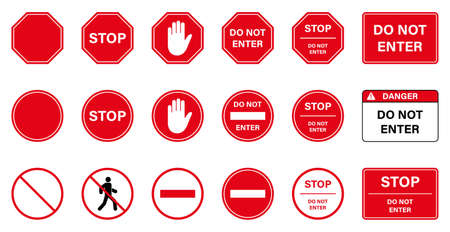 Caution No Allowed Entry Stop Road Sign. Entrance Prohibited. Warning Palm Hand Ban Access Silhouette Icon. Do Not Enter Red Circle Symbol. Forbidden Traffic Pictogram. Isolated Vector Illustrationのイラスト素材
