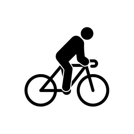 Cyclist Man Black Silhouette Icon. Rider Person on Mountain Bike Glyph Pictogram. Ride Bicycle on Race Flat Symbol. Biker Drive Cycle Healthy Sport Active Recreation. Isolated Vector Illustrationのイラスト素材