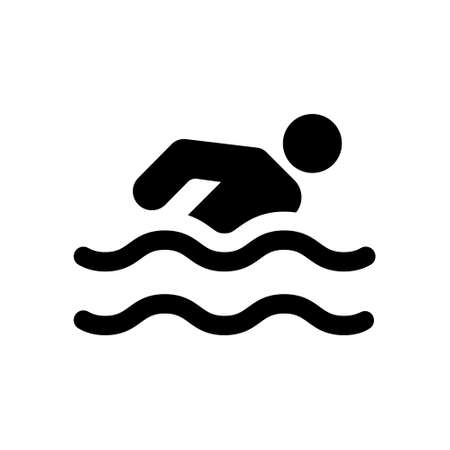 Athlete Stick Man Swim in Sea Black Silhouette Icon. Sport Swimmer Dive in Pool Glyph Pictogram. Human Simple Figure Motion in Water Flat Symbol. People Swim on Beach. Isolated Vector Illustrationのイラスト素材