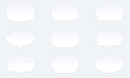Collection of White Ornamental Label Retro Frames. Realistic Old Victorian Borders, Retro Badge and Decorative Vintage Frames. Set of Template Elegant Sticker. Isolated Vector Illustrationのイラスト素材