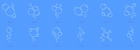 Round Bubbles of Foam or Soup Line Icon Set. Fizzy Drink, Soda Water, Laundry, Champagne, Cleaning Linear Pictogram. Circle Bubble Soap Outline Icon. Isolated Vector Illustrationのイラスト素材