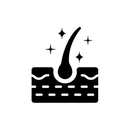 Follicle Shine Silhouette Icon. Glossy Hair Follicle Black Icon. Hair Shiny with Keratin Effect Pictogram. Isolated Vector Illustrationのイラスト素材