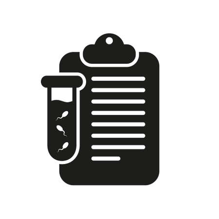Sperm Medical Analysis for Paternity or Infertility Glyph Icon. Sperm Test Result on Clipboard Silhouette Icon. Semen Laboratory Research Pictogram. Isolated Vector Illustrationのイラスト素材