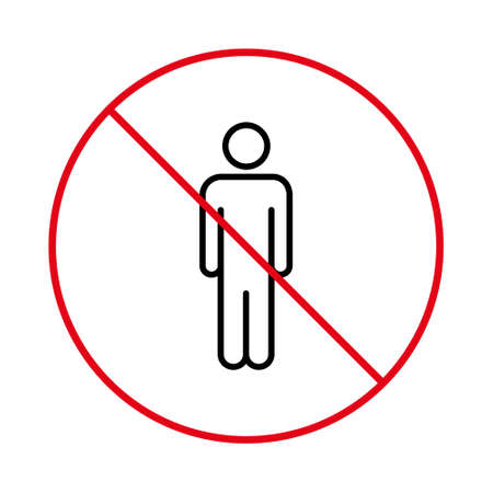 Restricted Entrance Red Stop Line Symbol. Ban Men Pedestrian Black Outline Icon. No Allowed Access Men Zone Sign. Enter Prohibited. Forbidden Entry Man Pictogram. Isolated Vector Illustrationのイラスト素材