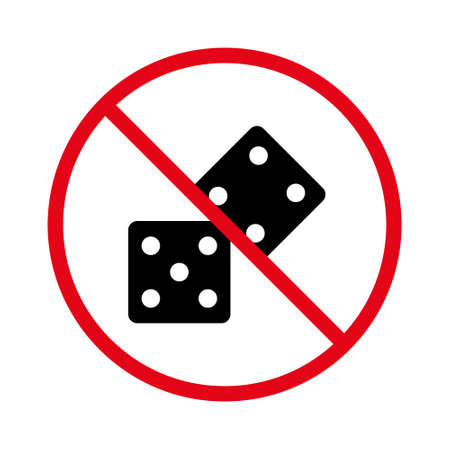 No Allowed Dice Play Sign. Backgammon Prohibited. Ban Black Two Dice Silhouette Icon. Forbidden Gambling Bet Pictogram. Play Cube Risk Red Stop Circle Symbol. Isolated Vector Illustrationのイラスト素材