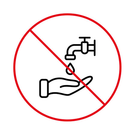 Prohibited Drink Non Potable Water. Do Not Use Tap Danger Drink Red Stop Outline Symbol. No Allowed Toxic Liquid Sign. Forbidden Not Drinkable Water Black Line Icon. Isolated Vector Illustrationのイラスト素材