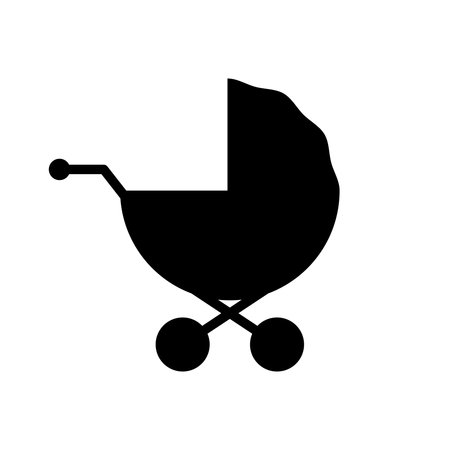 Baby Carriage Black Silhouette Icon. Infant Stroller Glyph Pictogram. Child Born Pram Maternity Flat Symbol. Newborn Care Buggy Symbol. Babysitter Trolley Wheel  . Isolated Vector Illustrationのイラスト素材