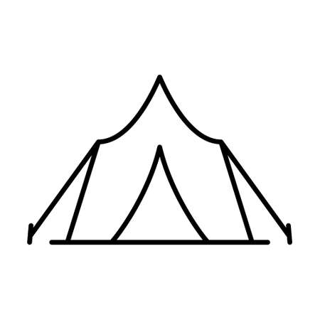 Tourist Shelter Outdoor Relaxation Outline Pictogram. Tourism Leisure Adventure Tent. Camping Tent Black Line Icon. Campaign Trip Fun Activity Flat Symbol. Isolated Vector Illustrationのイラスト素材