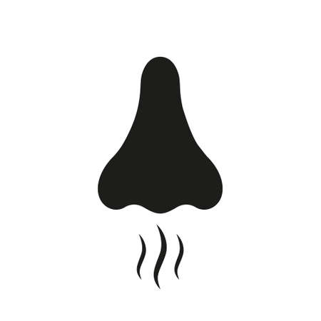 Nose Human Smell Black Silhouette Icon. Nasal Odor Sniff Glyph Pictogram. Bad Aroma Air Breath Flat Symbol. Nose Loss Sense Scent Smell Sign on White Background. Isolated Vector Illustrationのイラスト素材