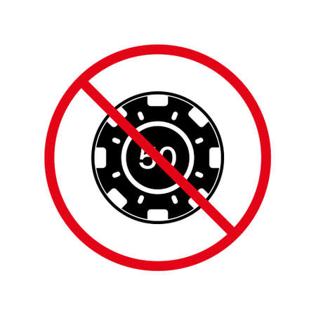 Forbidden Chip Poker Casino Roulette Pictogram. Gamble Game Ban Black Silhouette Icon. Prohibited Gambling Chip Red Stop Circle Symbol. No Allowed Play Casino Sign. Isolated Vector Illustrationのイラスト素材