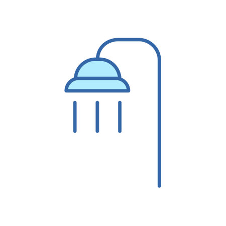 Shower Line Icon. Bath Sign Linear Pictogram. Water Shower Symbol of Bathroom Outline Icon. Editable Stroke. Isolated Vector Illustrationのイラスト素材